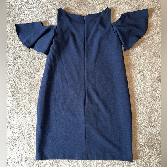 Leslie Fay Navy Butterfly Cold Shoulder Shift Dress - Picture 2 of 6